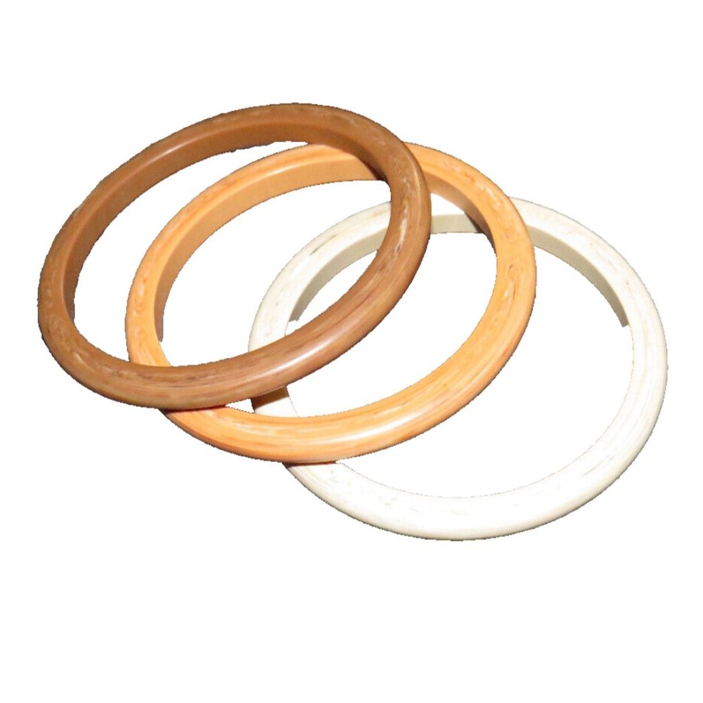 Set Of Three Wood Look Earth Tone Bangle Bracelets